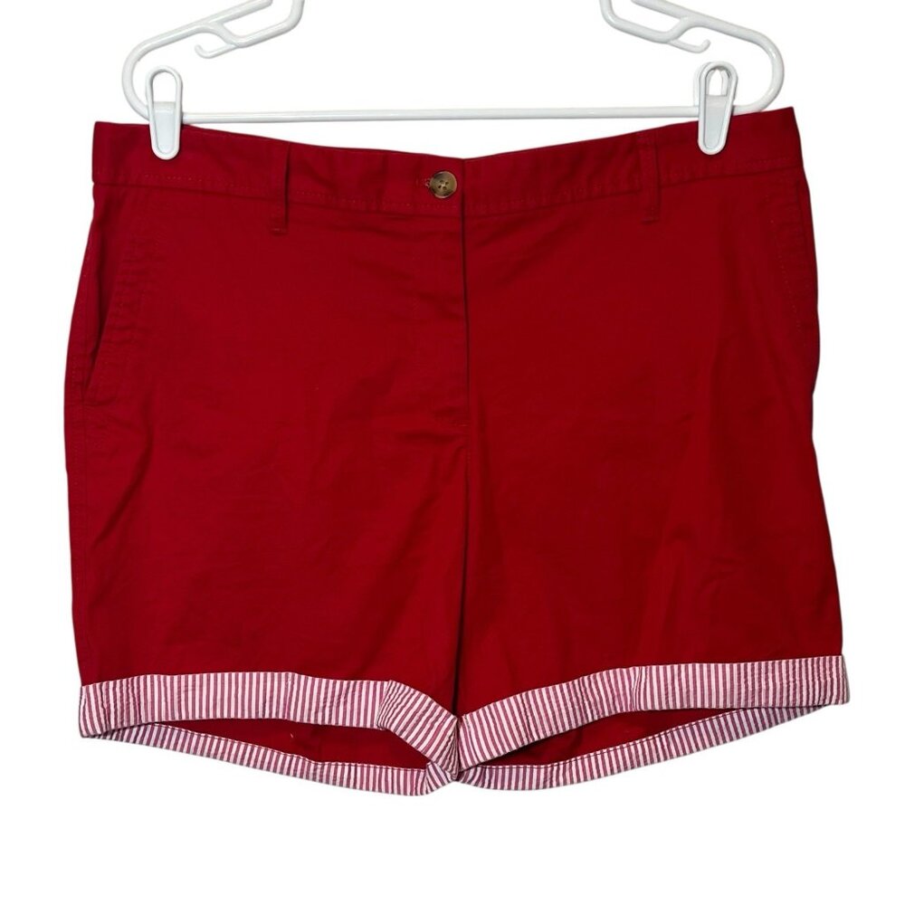 Talbots Women’s Red Relaxed Chino Short Cuffs Petite Size 12 Stretch Christmas - Picture 1 of 12